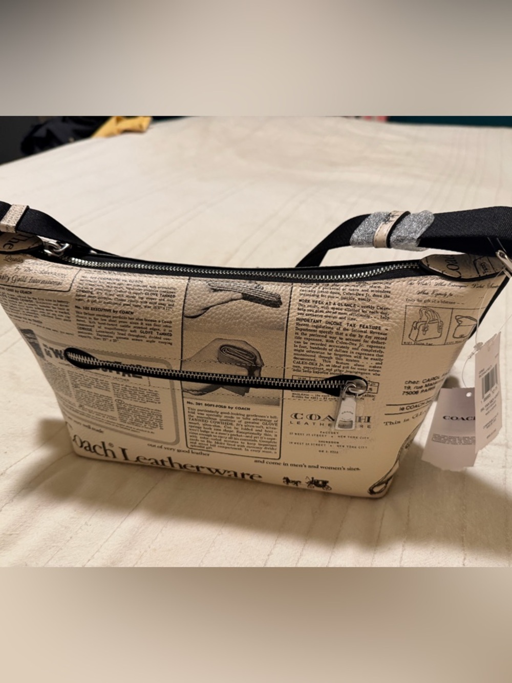 Coach Newspaper Print Shoulder Bag in Cream and Black - Picture 9 of 14